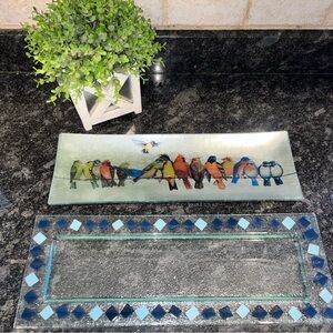 Glass Bird Tray With Silver Foil Back 19 Inch